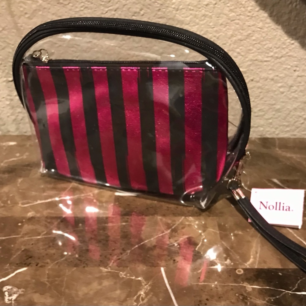 Nollia Black and Pink Striped Cosmetic Bag 2 piece bundle